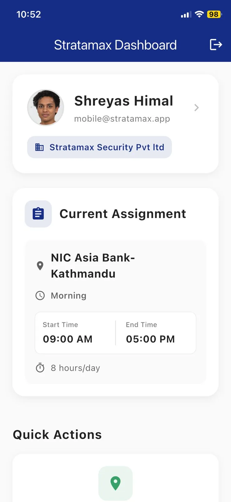 StrataMax Mobile App — Real-time guard operations dashboard