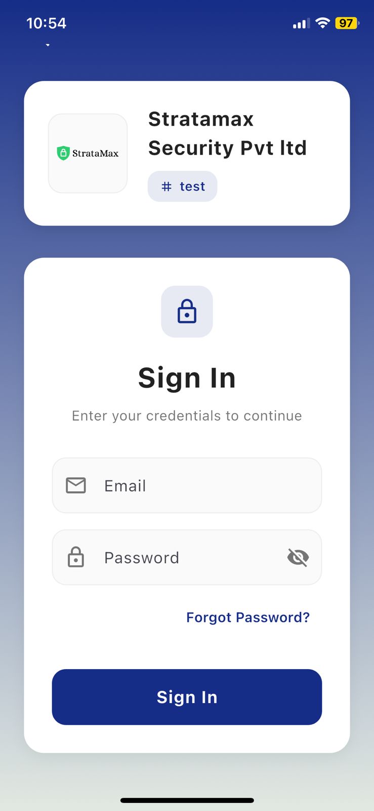 StrataMax Mobile App - Login Screen